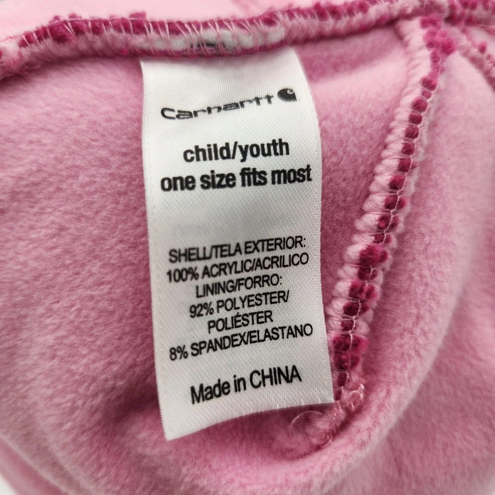 Carhartt Youth Beanie Pink Logo Knit Fleece Lined Winter Hat One Size Kids